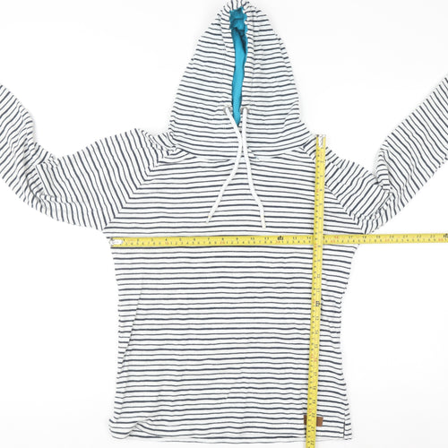 Trespass Women White Navy Striped Pullover Hoodie UK 10 S 100% Cotton