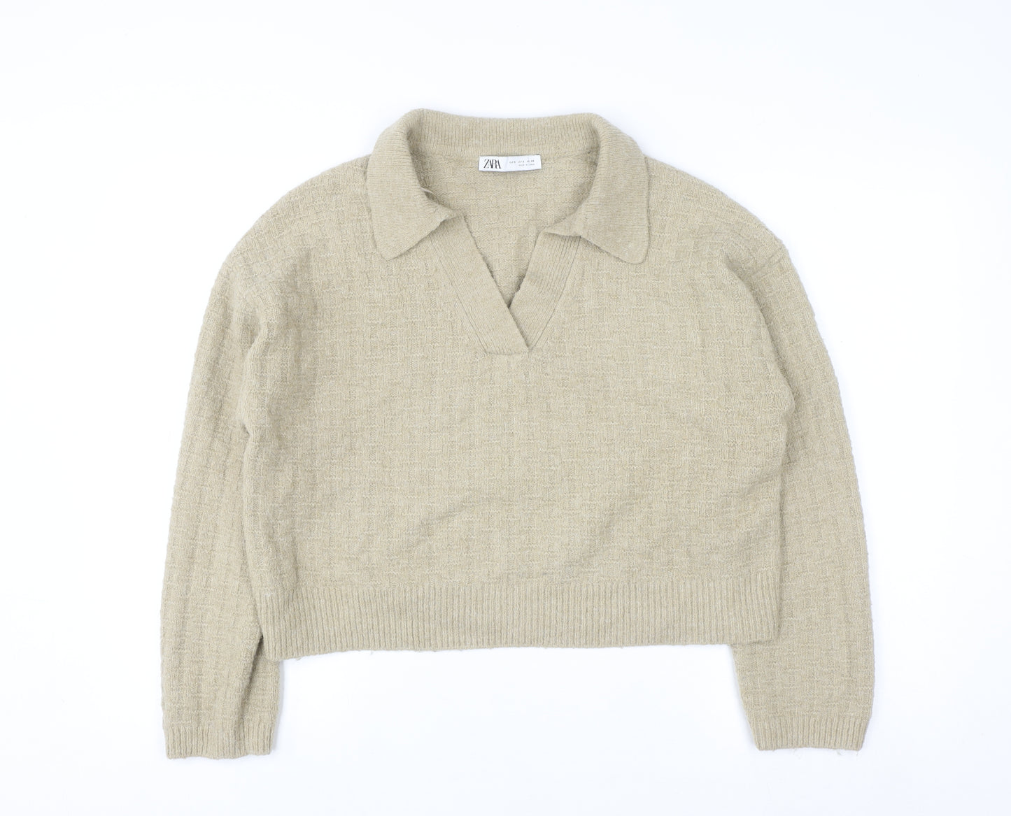 Zara Women Beige Collared Knit Pullover Jumper Size S