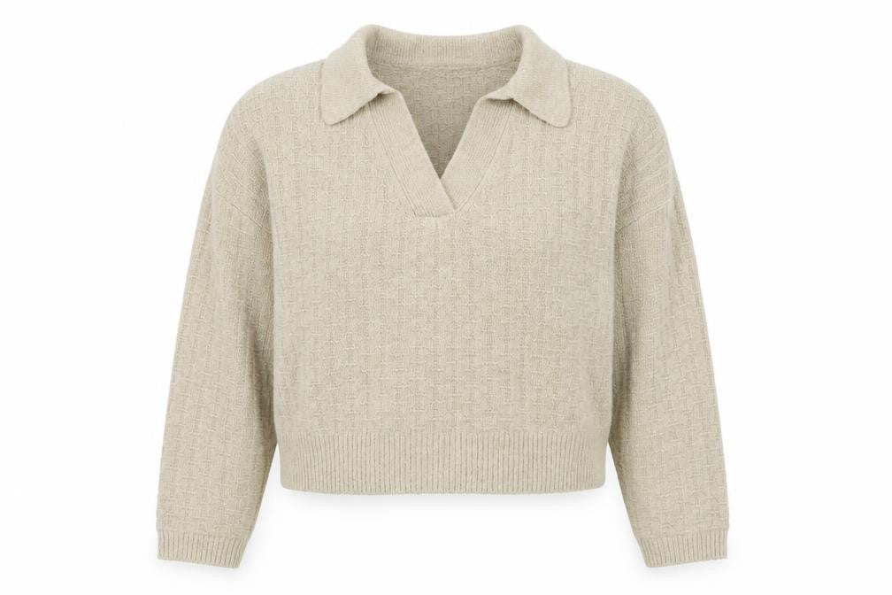 Front view of Zara Women Beige Collared Knit jumper, size S