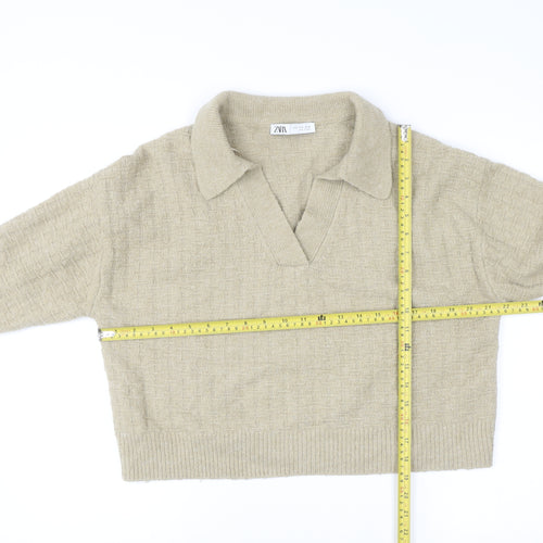 Zara Women Beige Collared Knit Pullover Jumper Size S