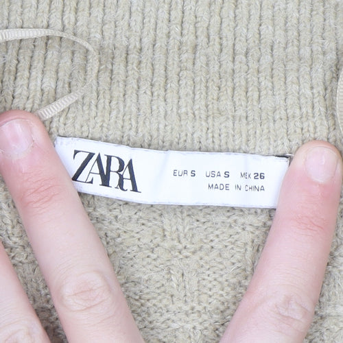 Zara Women Beige Collared Knit Pullover Jumper Size S