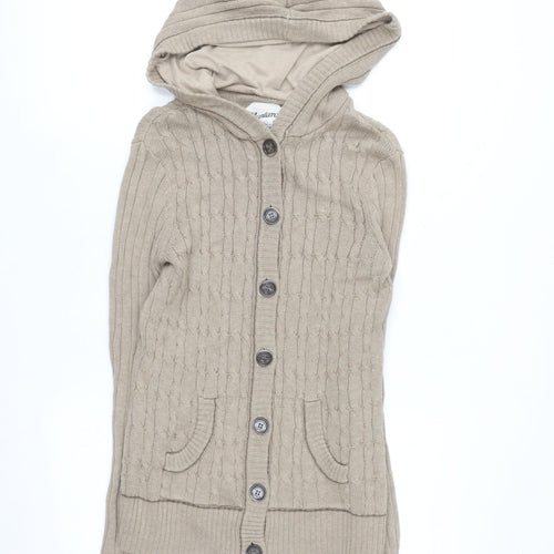 Mantaray Women Beige Hooded Cable Knit Cotton Cardigan Size 10