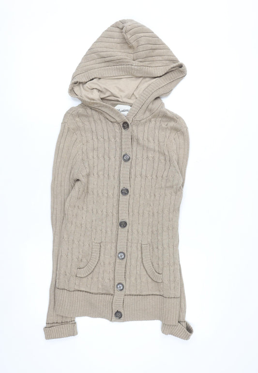 Mantaray Women Beige Hooded Cable Knit Cotton Cardigan Size 10