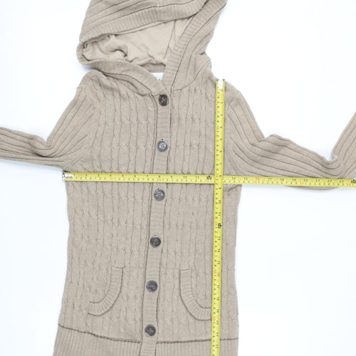 Mantaray Women Beige Hooded Cable Knit Cotton Cardigan Size 10
