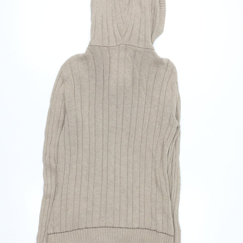 Mantaray Women Beige Hooded Cable Knit Cotton Cardigan Size 10