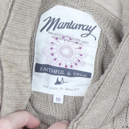 Mantaray Women Beige Hooded Cable Knit Cotton Cardigan Size 10