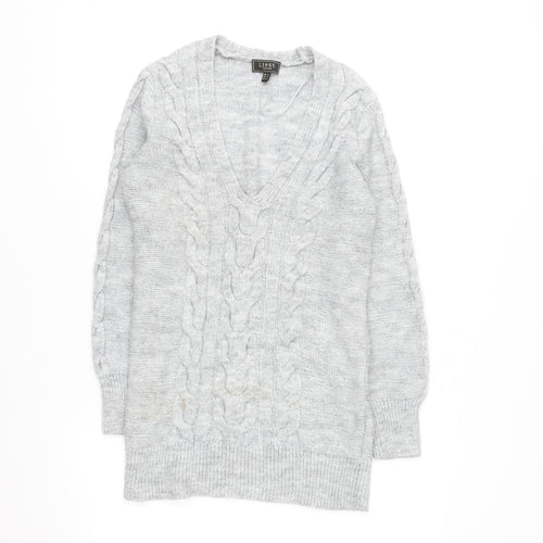 Lipsy Women’s Grey Cable-Knit V-Neck Jumper Size 6
