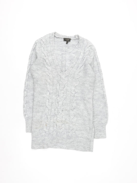 Lipsy Women’s Grey Cable-Knit V-Neck Jumper Size 6