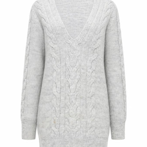 Lipsy Women’s Grey Cable-Knit V-Neck Jumper Size 6