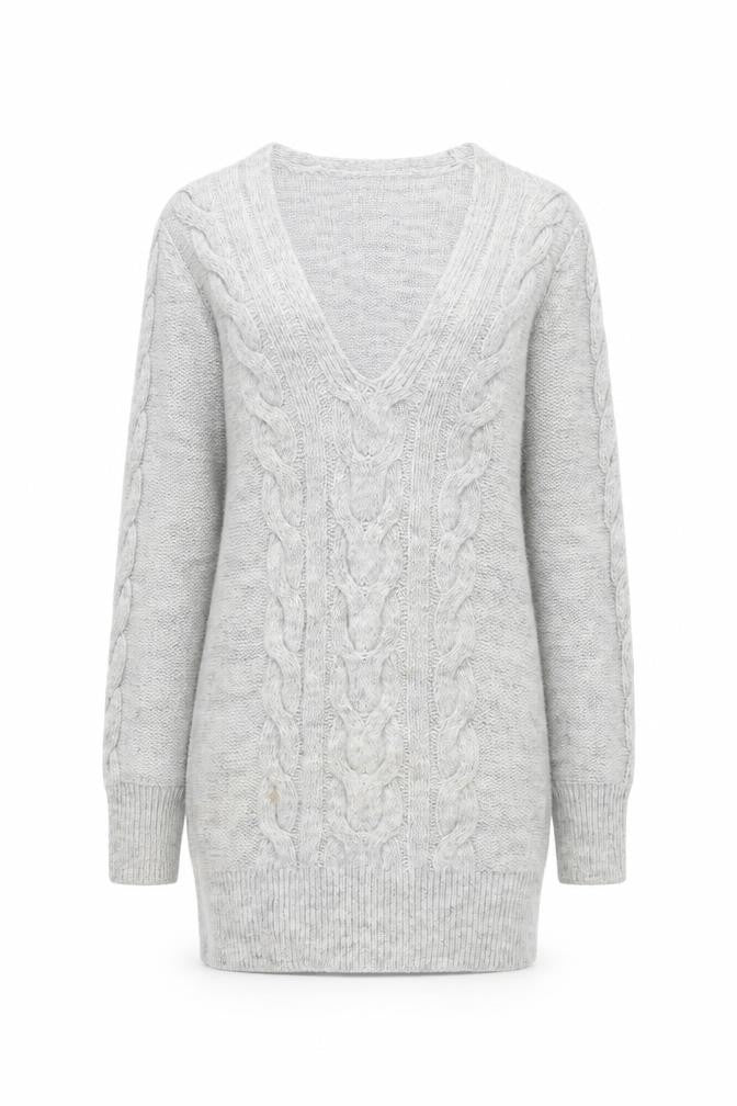 Lipsy Women’s Grey Cable-Knit V-Neck Jumper Size 6
