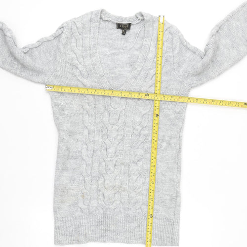Lipsy Women’s Grey Cable-Knit V-Neck Jumper Size 6