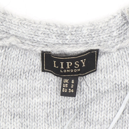 Lipsy Women’s Grey Cable-Knit V-Neck Jumper Size 6