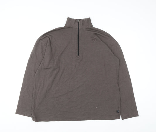Glowing Sky Men's Brown Merino Wool 1/2 Zip High Neck Sweatshirt L