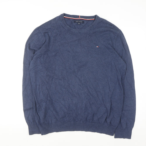 Tommy Hilfiger Men Blue XL Cotton Crew Neck Pullover Jumper