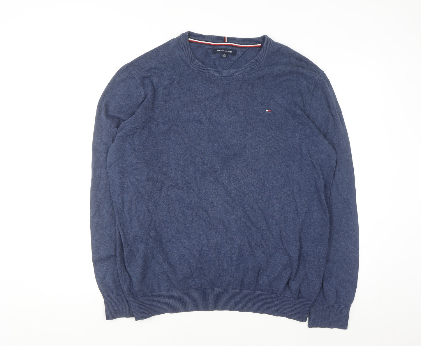 Tommy Hilfiger Men Blue XL Cotton Crew Neck Pullover Jumper