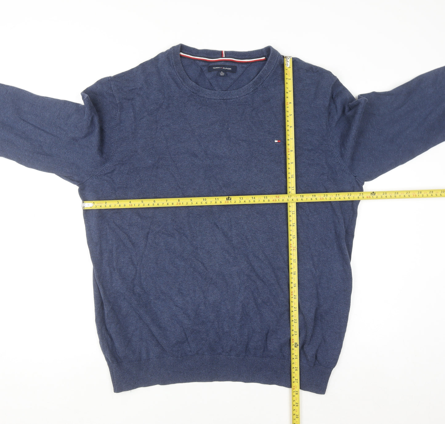 Tommy Hilfiger Men Blue XL Cotton Crew Neck Pullover Jumper