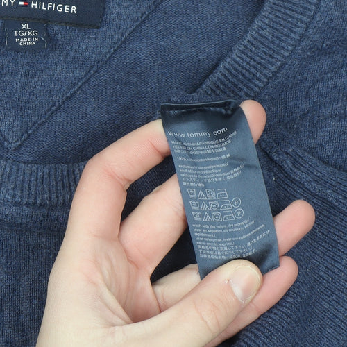 Tommy Hilfiger Men Blue XL Cotton Crew Neck Pullover Jumper