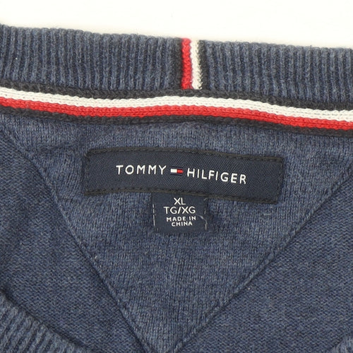 Tommy Hilfiger Men Blue XL Cotton Crew Neck Pullover Jumper