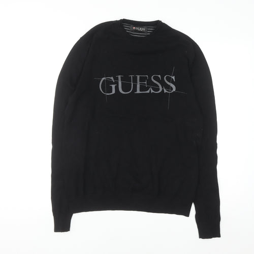Guess Men's Black Crew Neck Logo Pullover Jumper Size M