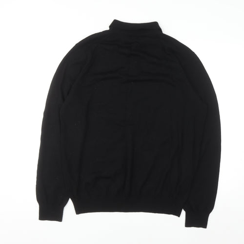 Jaeger Men's Black L Collared Henley Pure Merino Wool Jumper