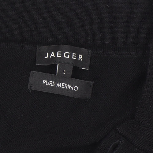 Jaeger Men's Black L Collared Henley Pure Merino Wool Jumper