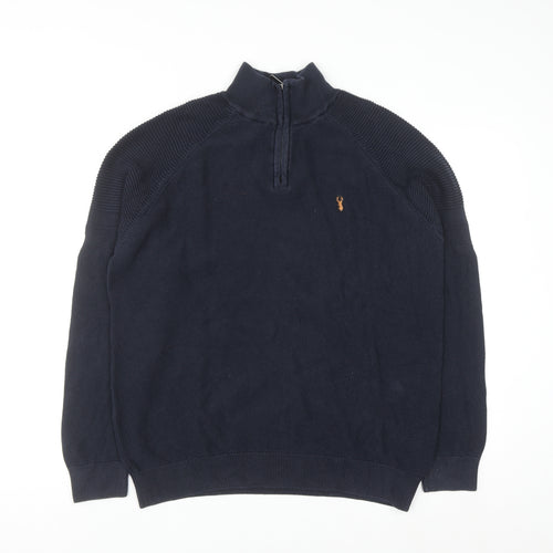 Next Men's Blue Cotton 1/2 Zip High Neck Jumper Size L