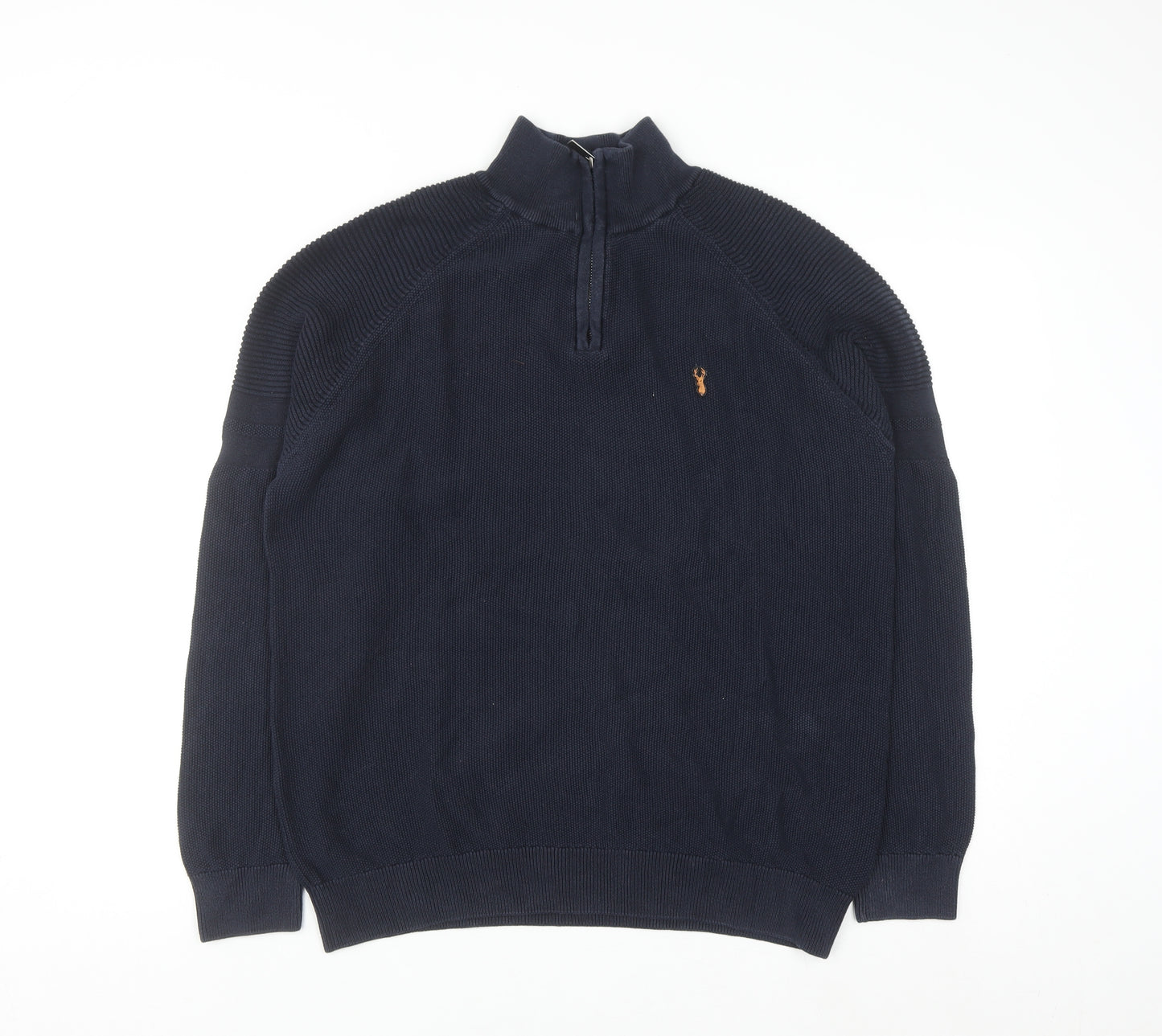 Next Men's Blue Cotton 1/2 Zip High Neck Jumper Size L