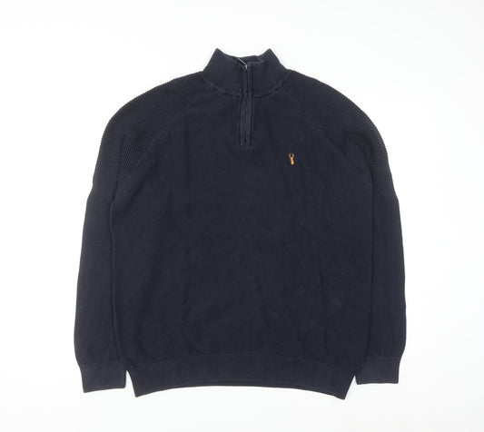 Next Men's Blue Cotton 1/2 Zip High Neck Jumper Size L