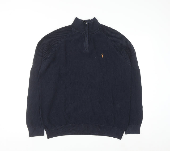 Next Men's Blue Cotton 1/2 Zip High Neck Jumper Size L