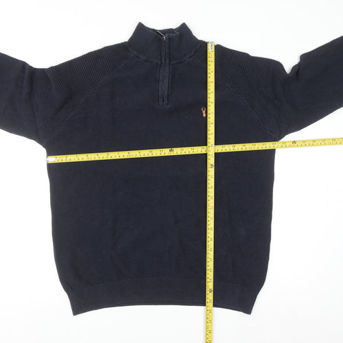 Next Men's Blue Cotton 1/2 Zip High Neck Jumper Size L