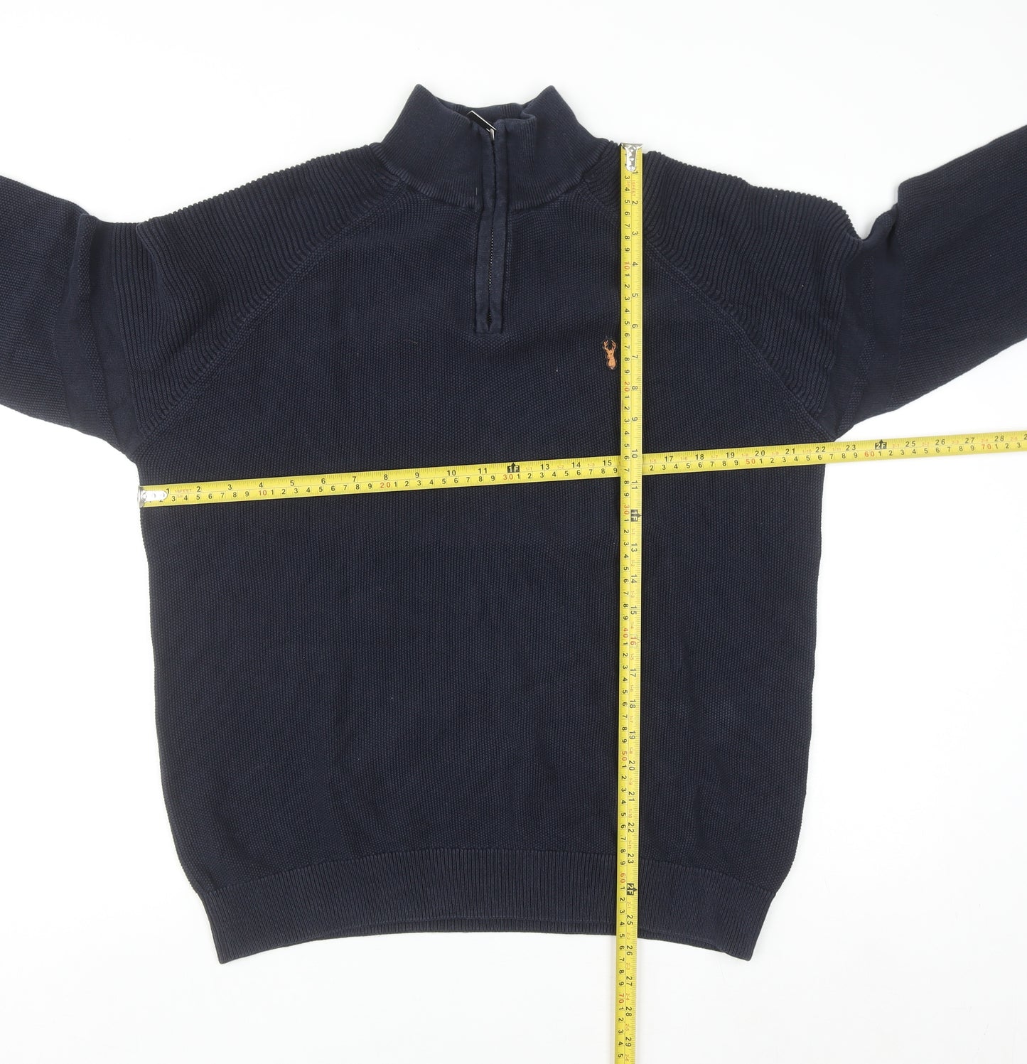 Next Men's Blue Cotton 1/2 Zip High Neck Jumper Size L