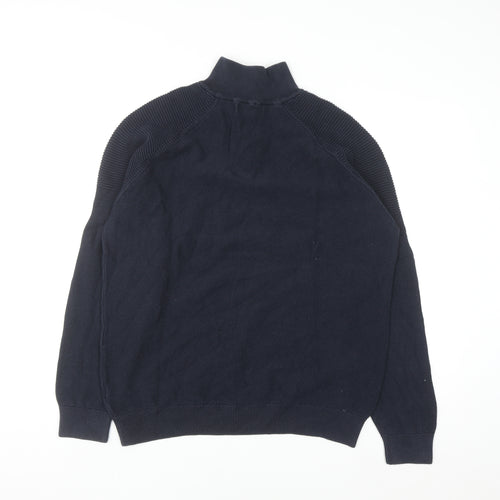 Next Men's Blue Cotton 1/2 Zip High Neck Jumper Size L