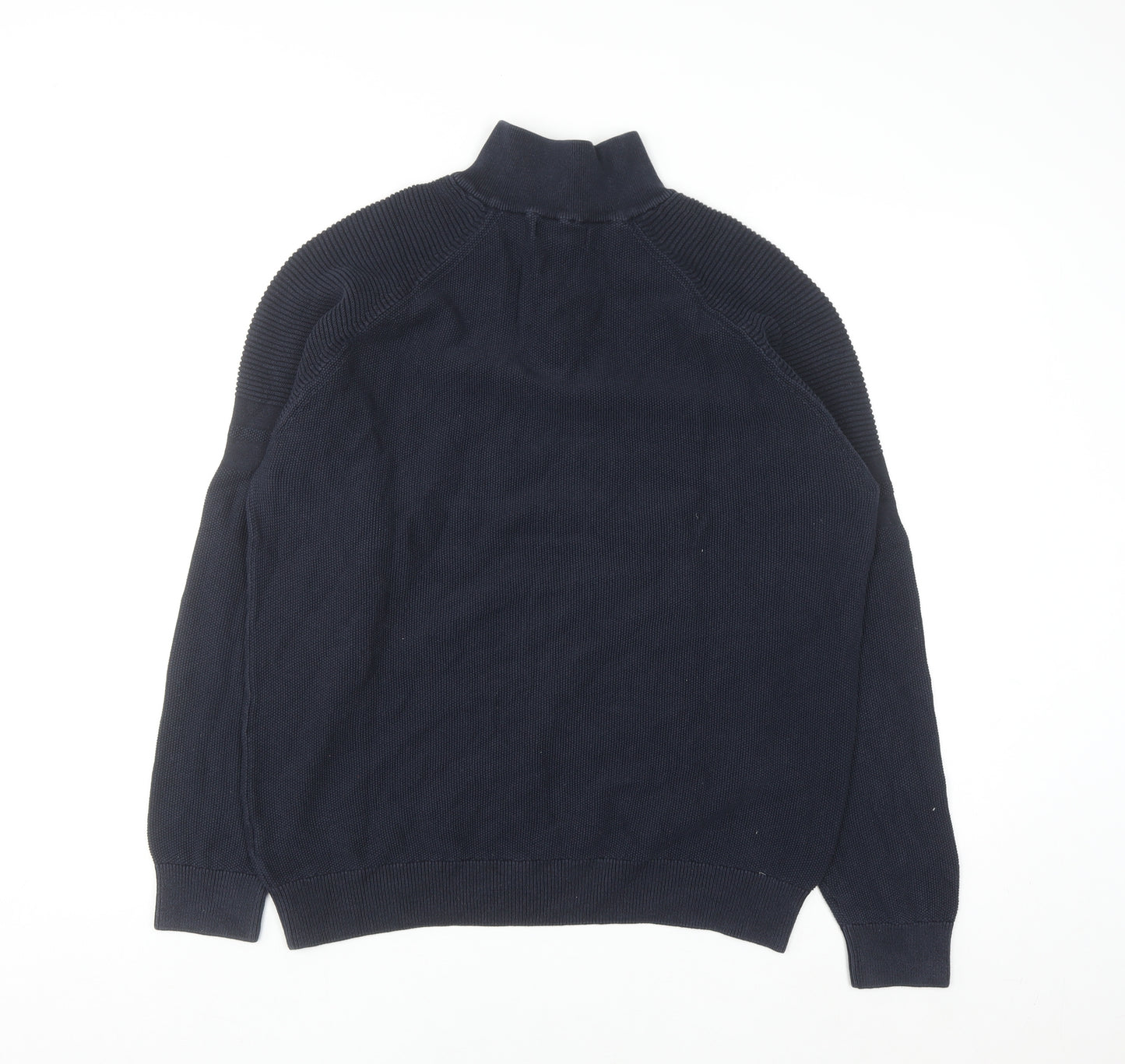 Next Men's Blue Cotton 1/2 Zip High Neck Jumper Size L