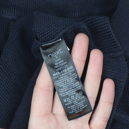 Next Men's Blue Cotton 1/2 Zip High Neck Jumper Size L