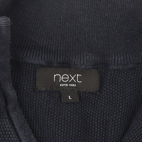 Next Men's Blue Cotton 1/2 Zip High Neck Jumper Size L