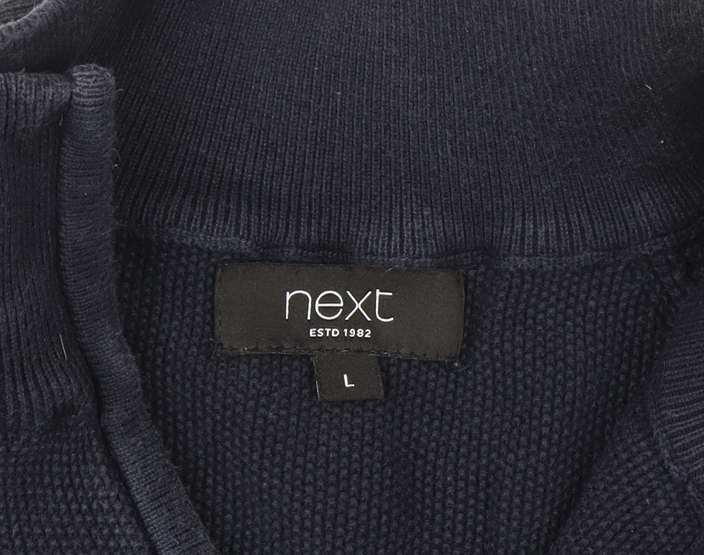 Next Men's Blue Cotton 1/2 Zip High Neck Jumper Size L