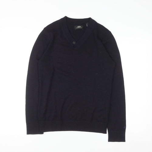 Mexx Men’s Navy Blue V-Neck Merino Wool Blend Pullover Jumper Size S