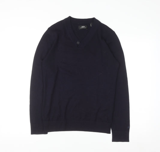 Mexx Men’s Navy Blue V-Neck Merino Wool Blend Pullover Jumper Size S