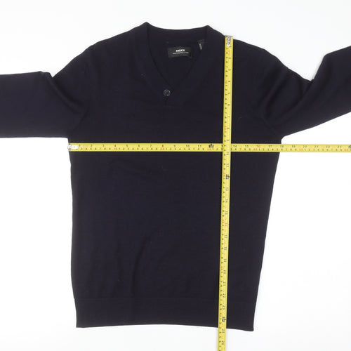 Mexx Men’s Navy Blue V-Neck Merino Wool Blend Pullover Jumper Size S