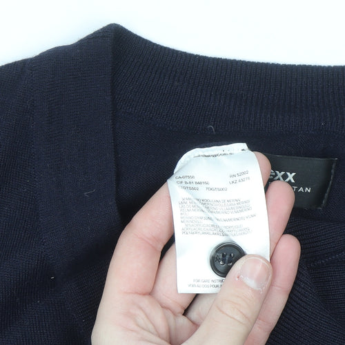 Mexx Men’s Navy Blue V-Neck Merino Wool Blend Pullover Jumper Size S