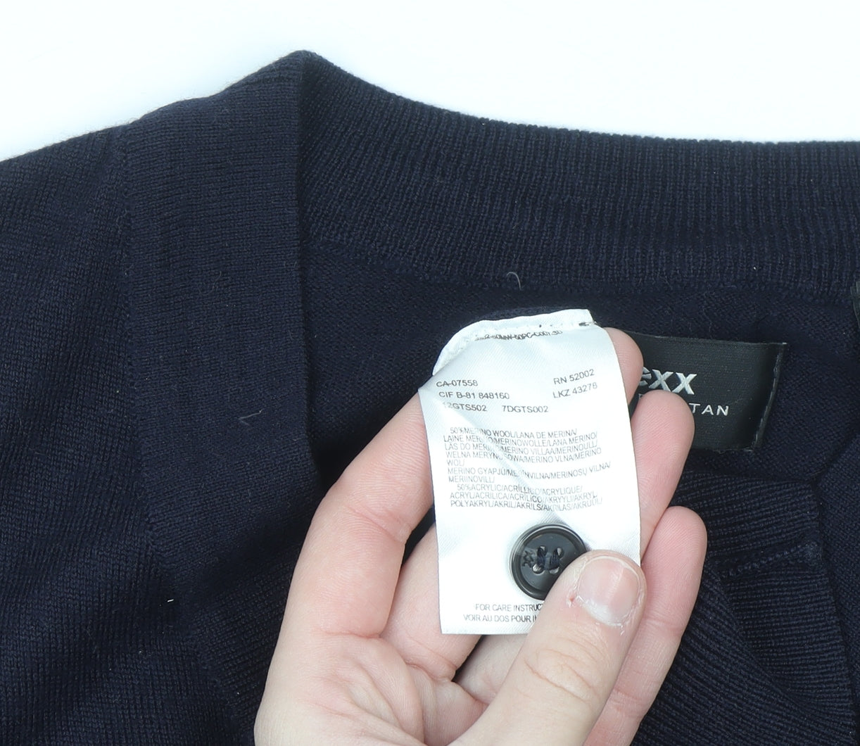 Mexx Men’s Navy Blue V-Neck Merino Wool Blend Pullover Jumper Size S