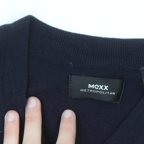 Mexx Men’s Navy Blue V-Neck Merino Wool Blend Pullover Jumper Size S