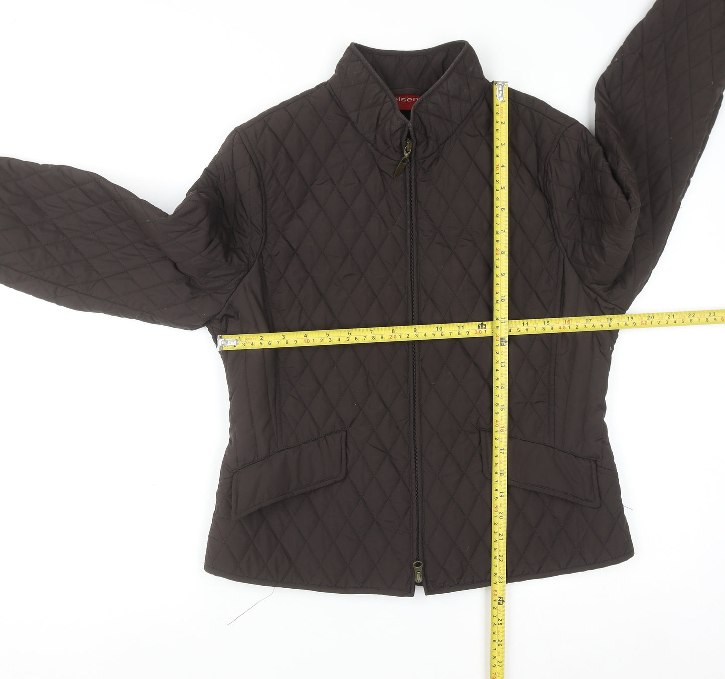 Olsen Women's Brown Quilted Mid-Length Jacket Size 12