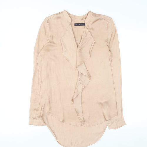 Marks and Spencer Womens Beige Ruffle Wrap Blouse Size 6