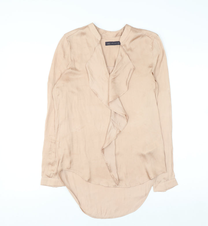 Marks and Spencer Womens Beige Ruffle Wrap Blouse Size 6