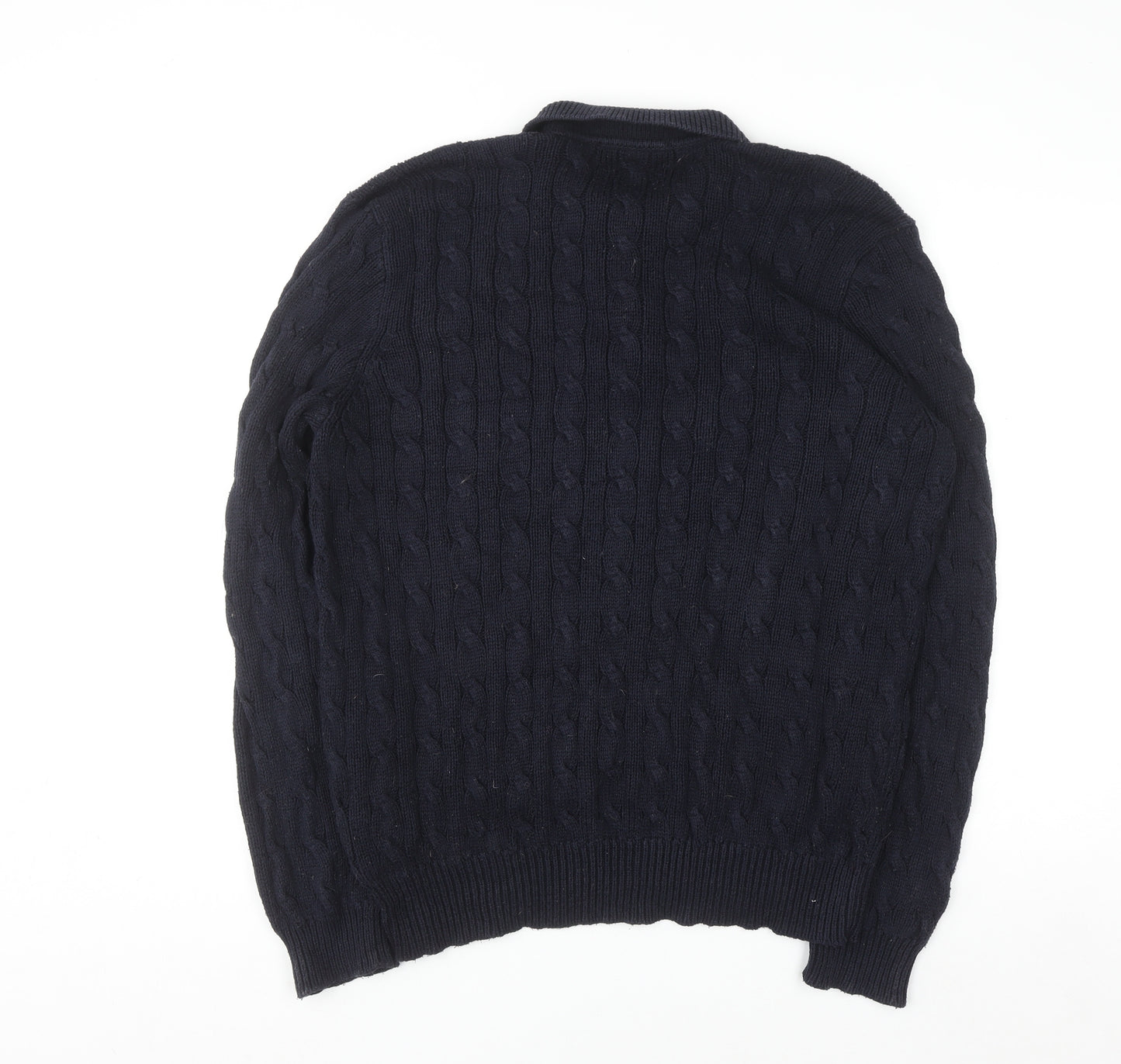 Ralph Lauren Men's Blue XL Cable-Knit Cotton Collared Jumper