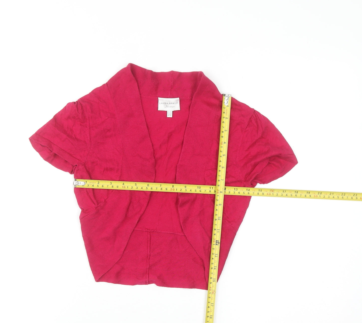 Laura Ashley Women’s Pink Silk Cotton Shrug UK 10 V-Neck Short Sleeve