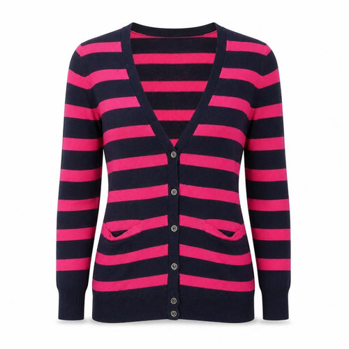 Forever 21 Women's Navy & Pink Striped V-Neck Cardigan Size S