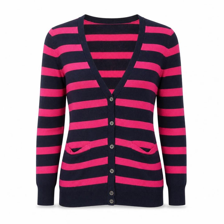 Forever 21 Women's Navy & Pink Striped V-Neck Cardigan Size S