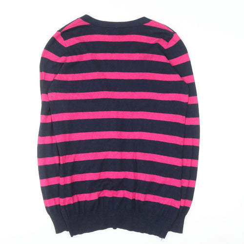 Forever 21 Women's Navy & Pink Striped V-Neck Cardigan Size S